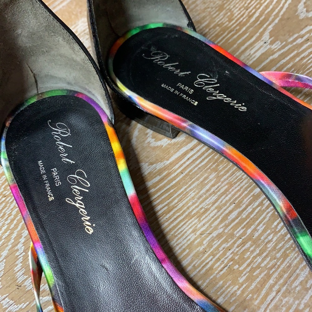 ROBERT CLERGERIE Black Strappy Flat Multi Watercolor Sandals 8.5 - Picture 4 of 11